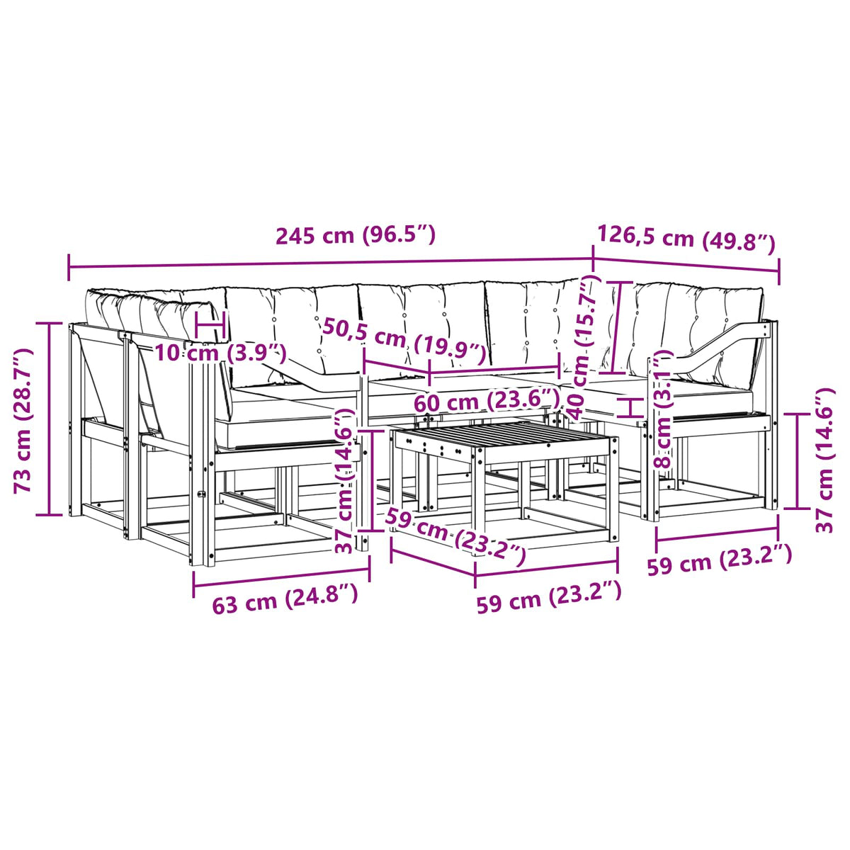 Set vanjskih sofa 7 kom. Bijela i svjetlosiva