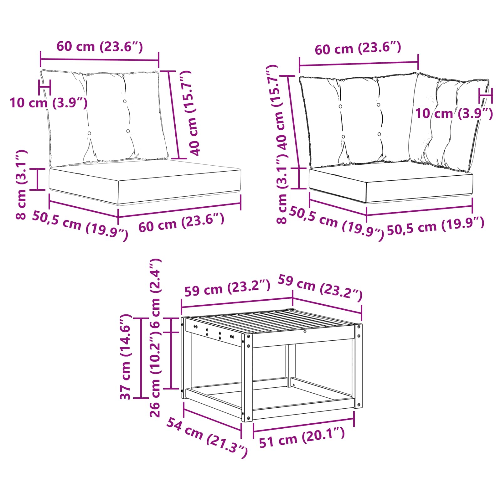 Set vanjskih sofa s jastukom 8 pcs Bijela i crna