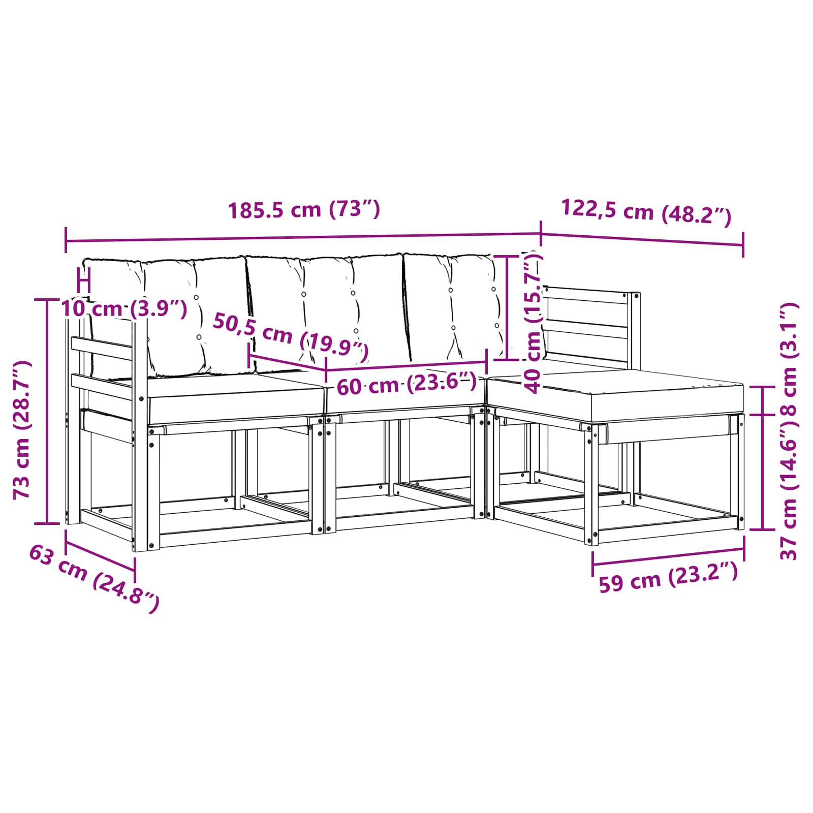 Set vanjskih sofa s jastukom 4 pcs Bijela i bež