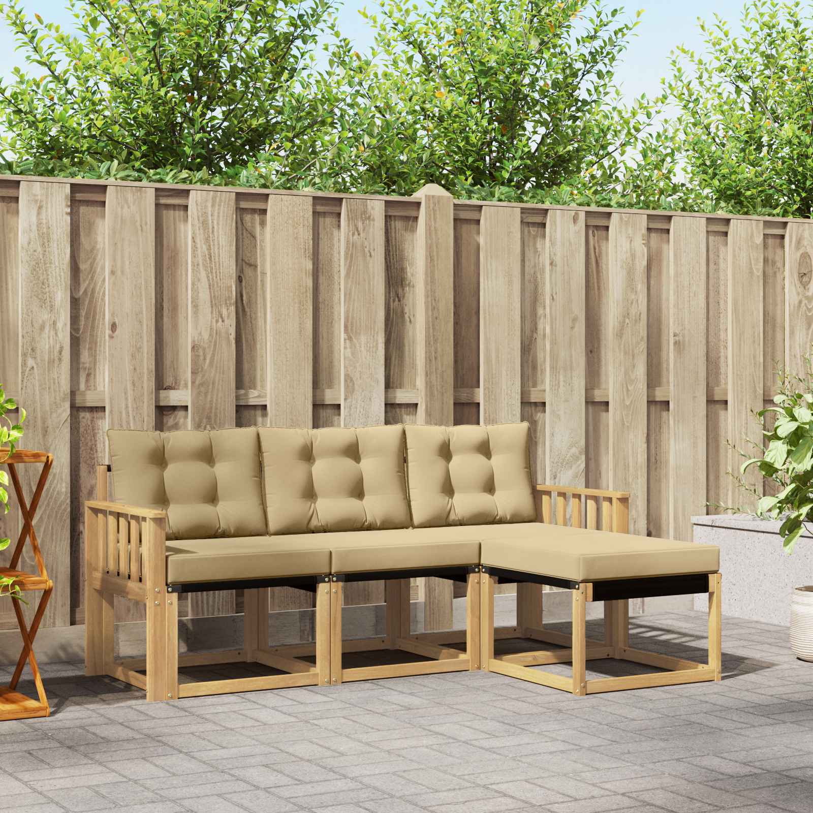 Set vanjskih sofa s jastukom 4 pcs Bijela i bež