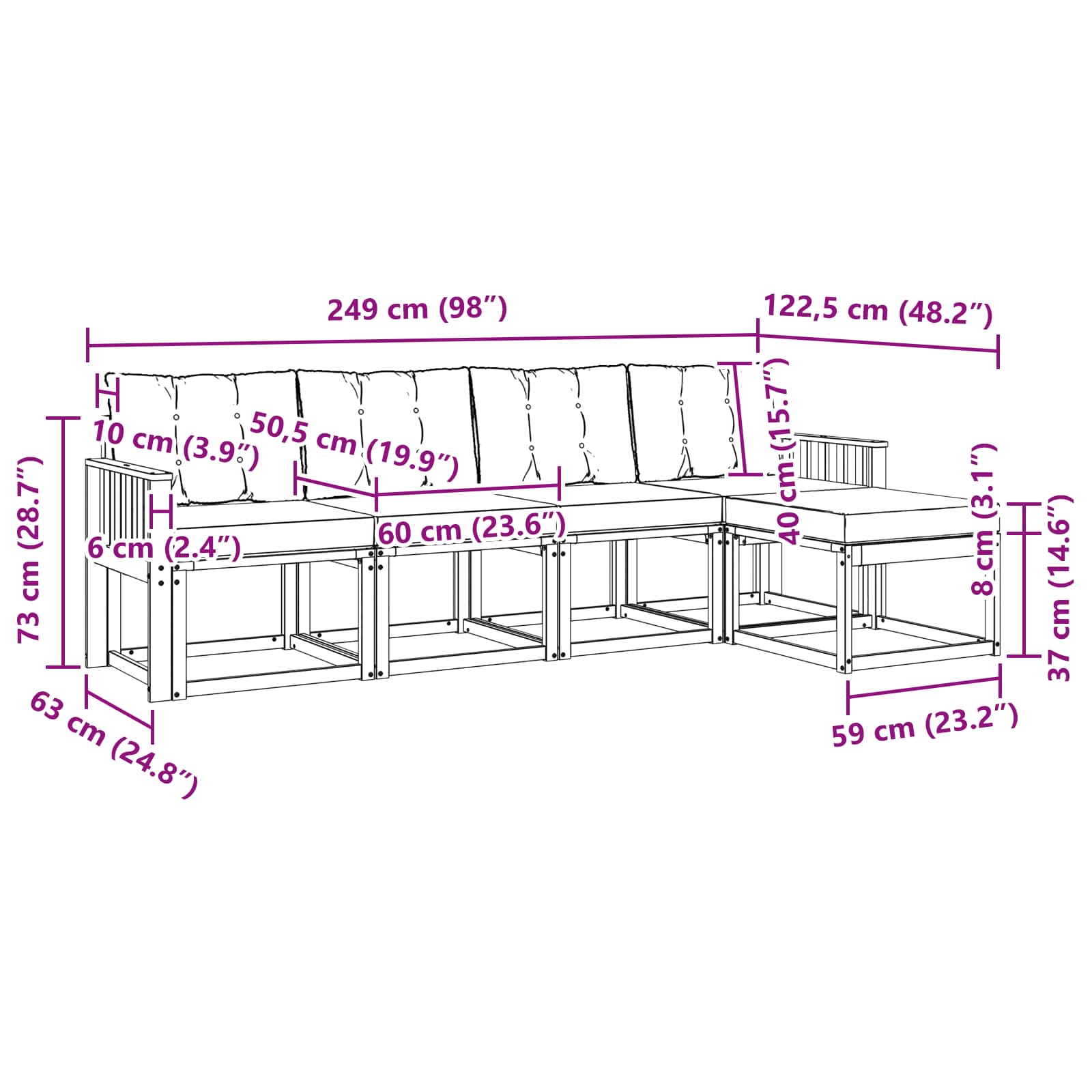 Set vanjskih sofa s jastukom 5 pcs Bijela i svjetlosiva
