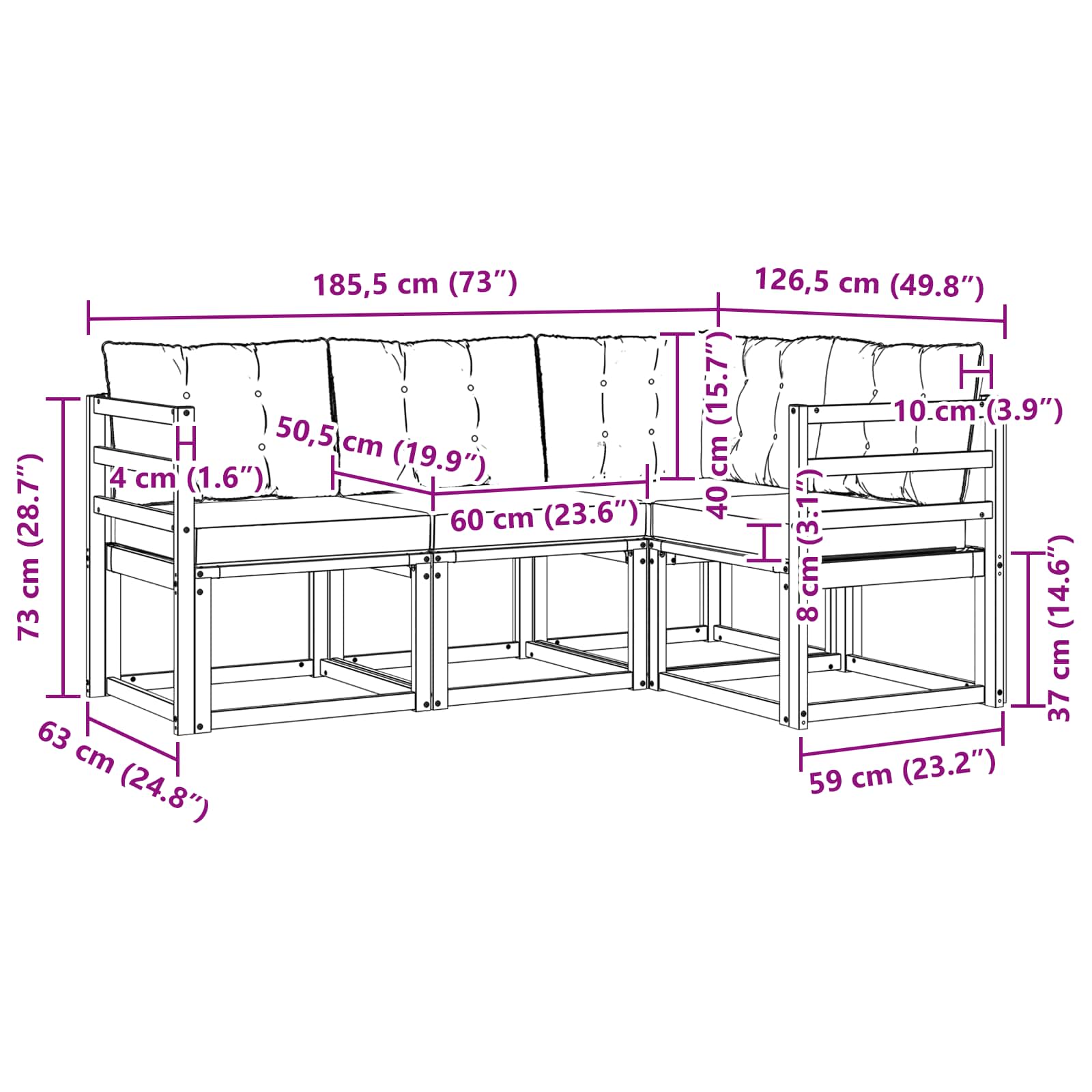 Set vanjskih sofa s jastukom 4 pcs Bijela i bež