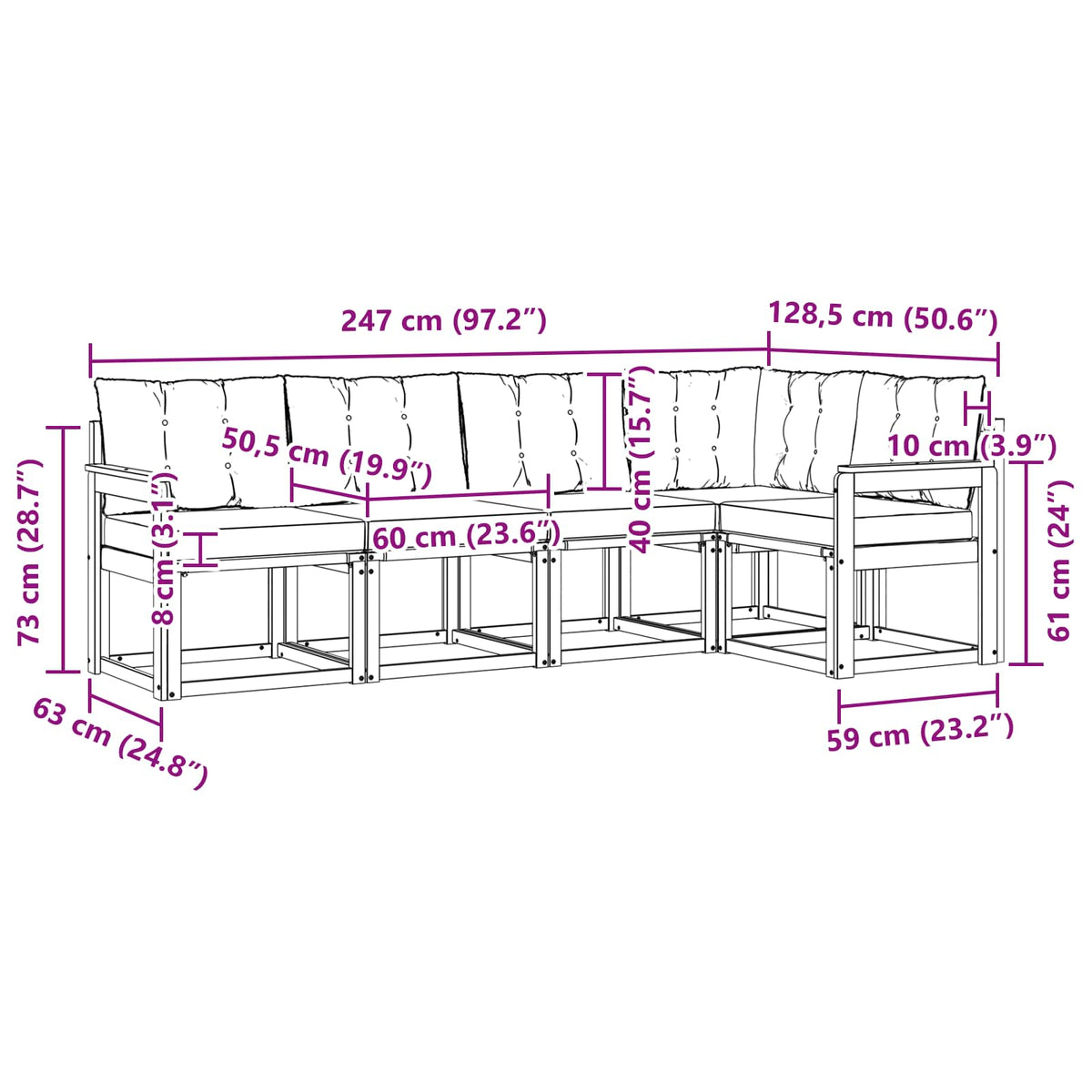 Set vanjskih sofa 5 kom. Bijela i crna