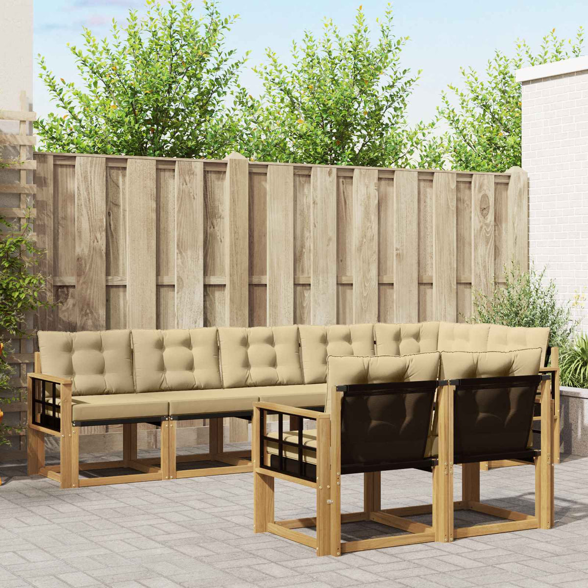 Set vanjskih sofa 8 kom. Bijela i bež Smeđa 306 x 128,5 x 73 cm