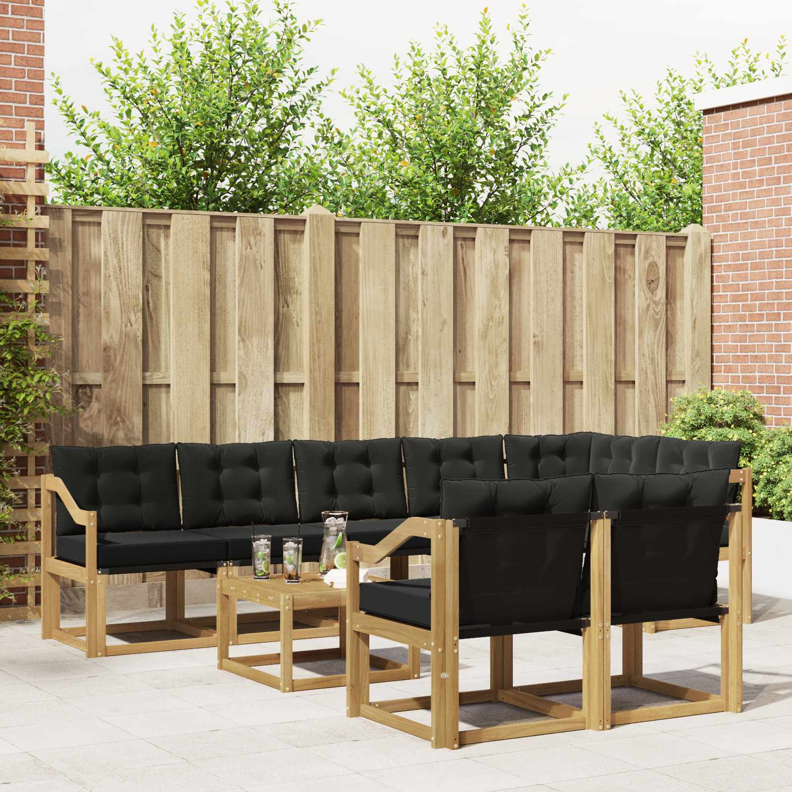 Set vanjskih sofa s jastukom 9 pcs Bijela i crna