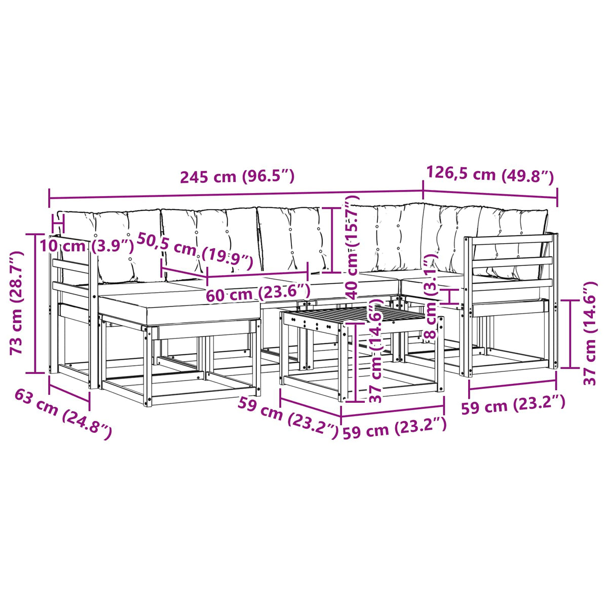 Set vanjskih sofa 7 kom. Bijela i crna