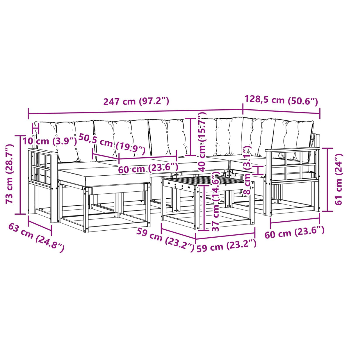 Set vanjskih sofa 7 kom. Bijela i bež