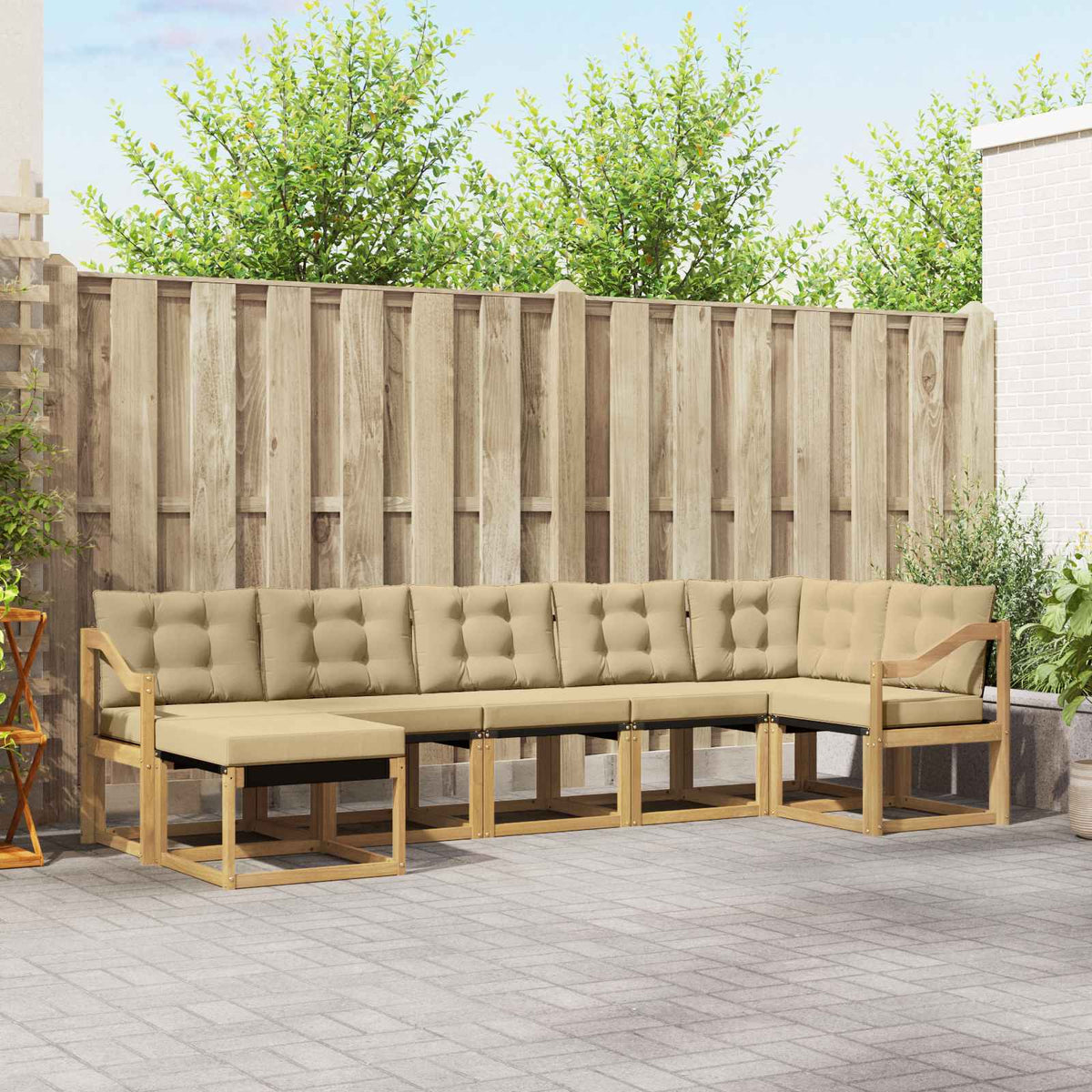 Set vanjskih sofa 7 kom. Bijela i bež Smeđa 304 x 126,5 x 73 cm