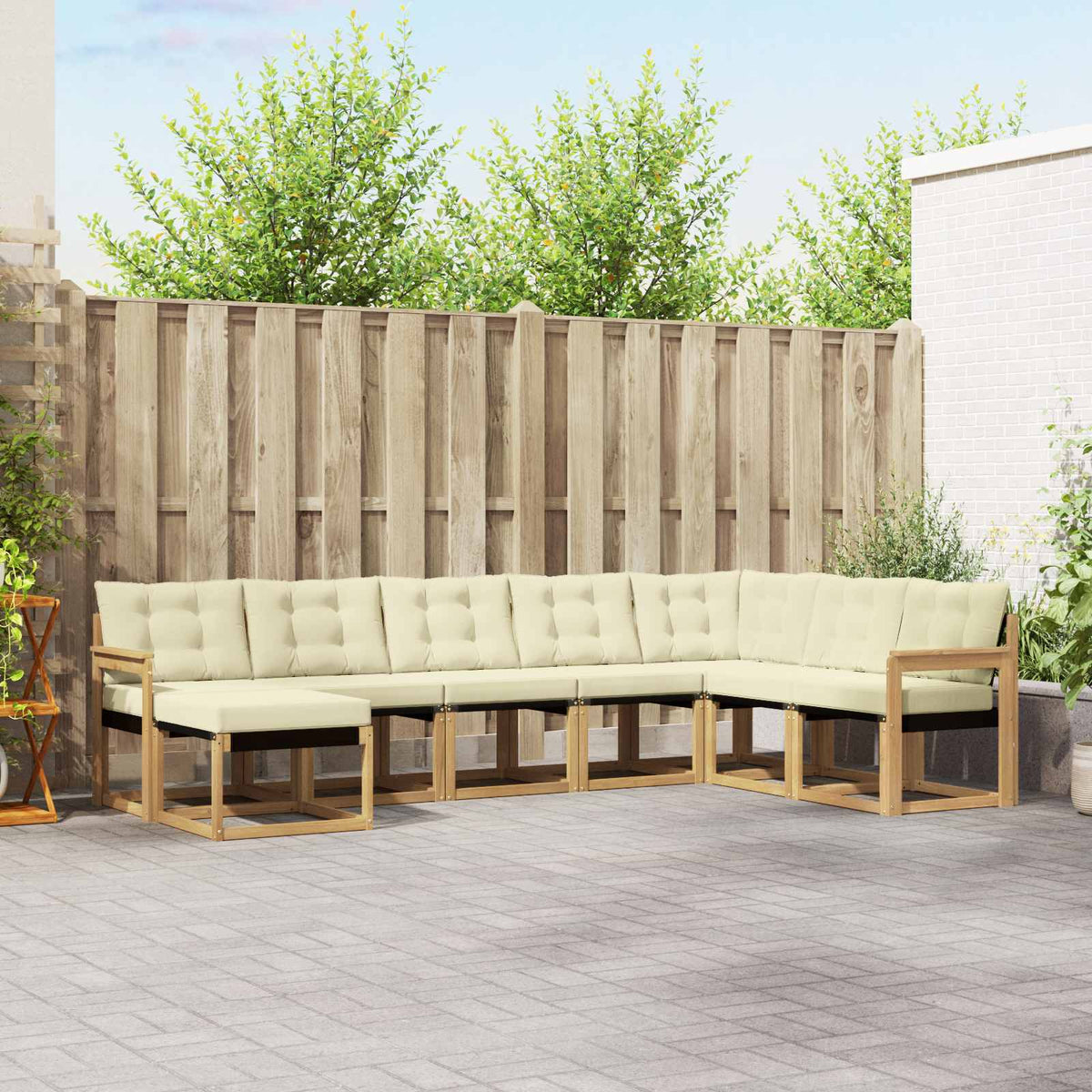 Set vanjskih sofa 8 kom. Bijela i krem Smeđa 306 x 187,5 x 73 cm