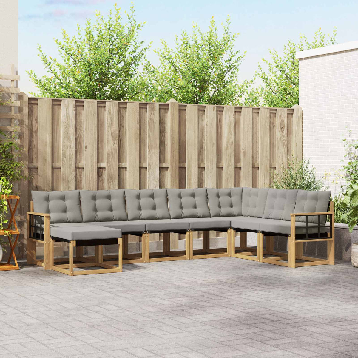 Set vanjskih sofa 8 kom. Bijela i svjetlosiva Smeđa 306 x 187,5 x 73 cm