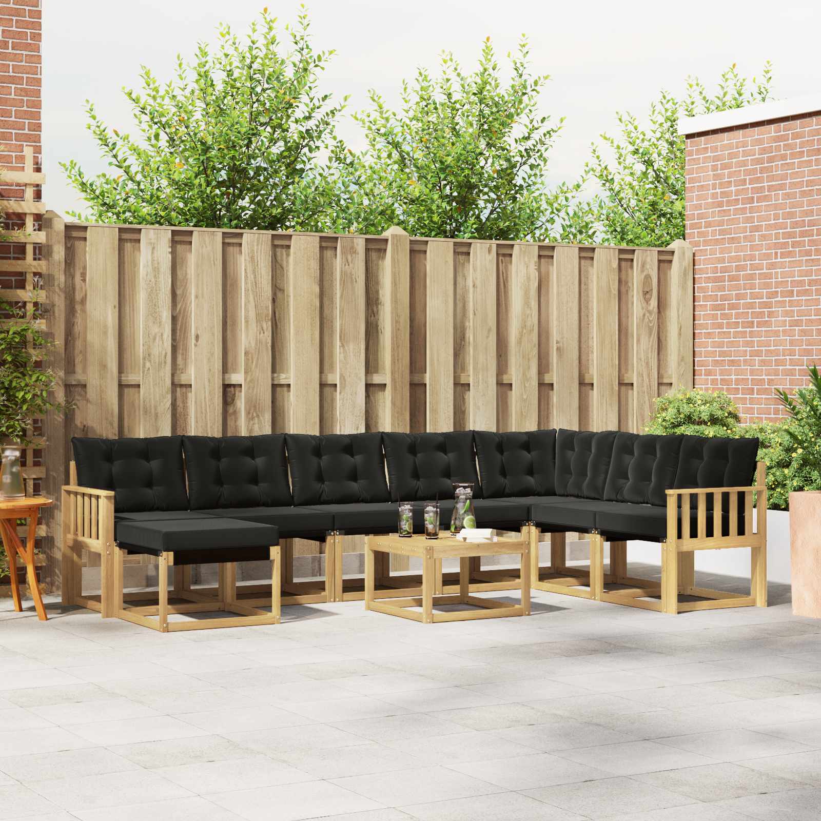 Set vanjskih sofa s jastukom 9 pcs Bijela i crna