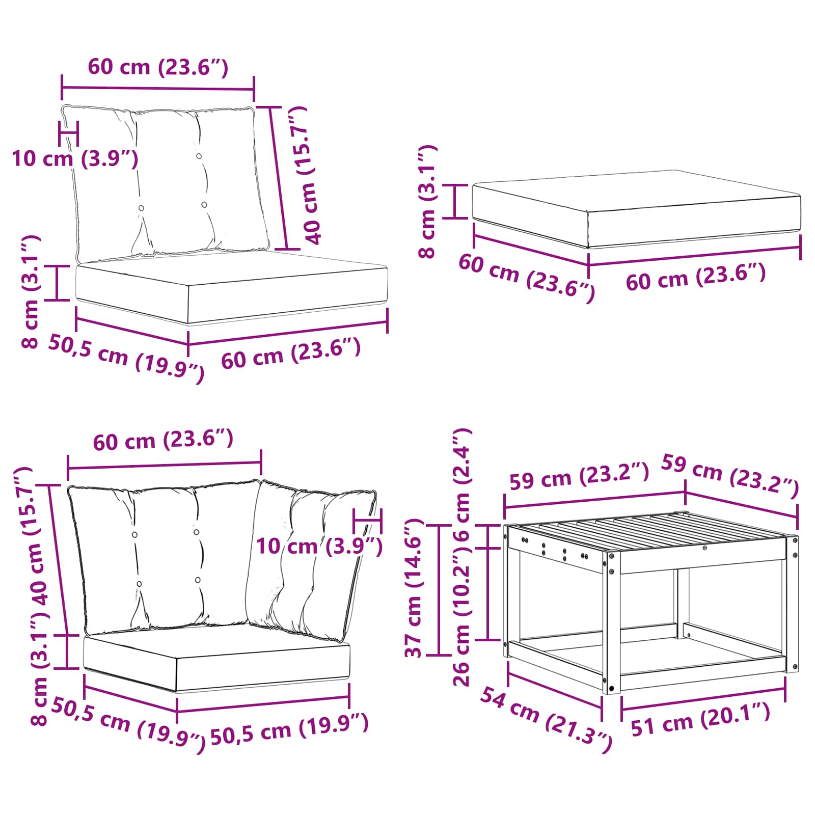 Set vanjskih sofa s jastukom 9 pcs Bijela i crna