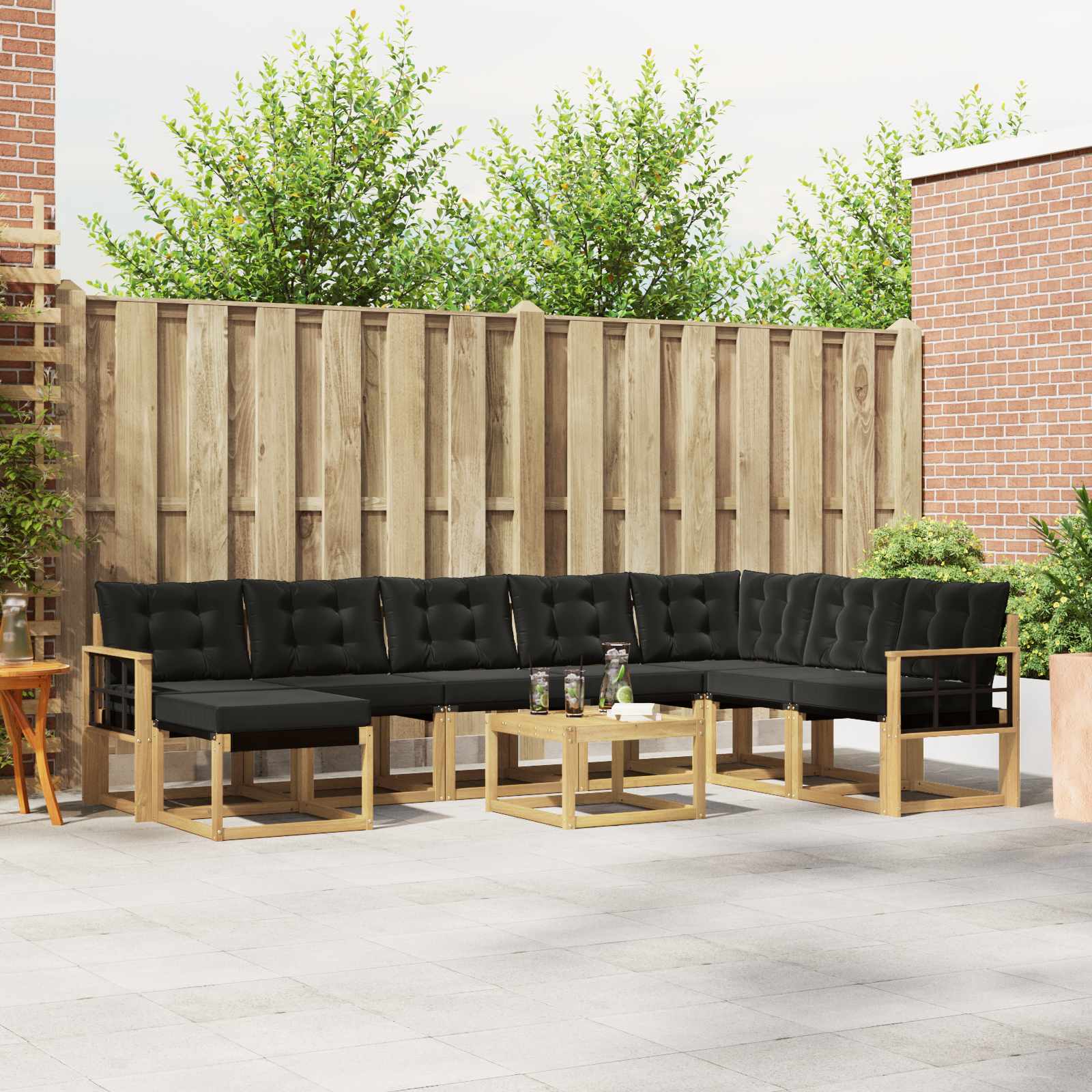 Set vanjskih sofa s jastukom 9 pcs Bijela i crna