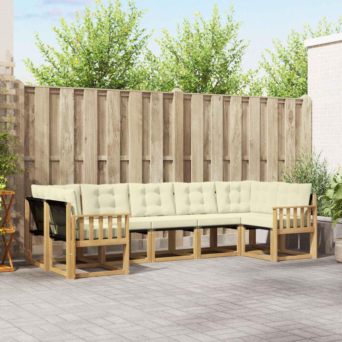 Set vanjskih sofa 7 kom. Bijela i krem Smeđa 304 x 128,5 x 73 cm
