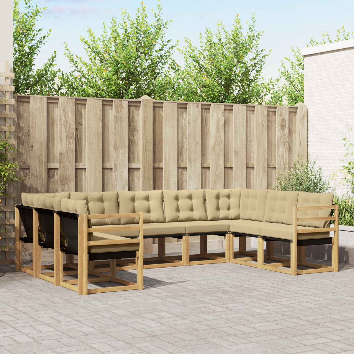 Set vanjskih sofa s jastukom 9 pcs Bijela i bež