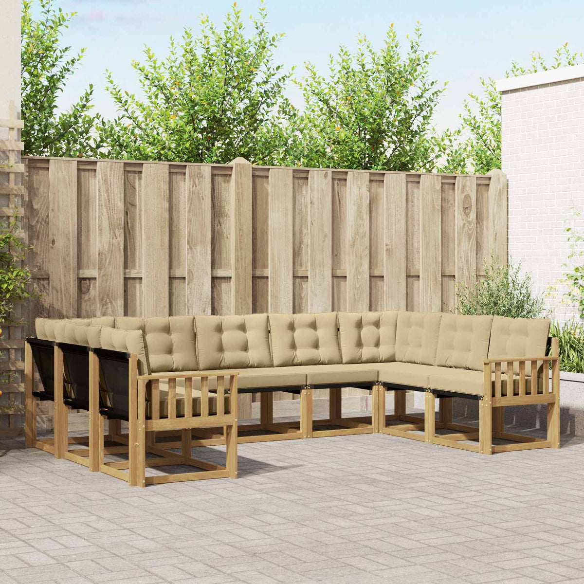 Set vanjskih sofa s jastukom 9 pcs Bijela i bež