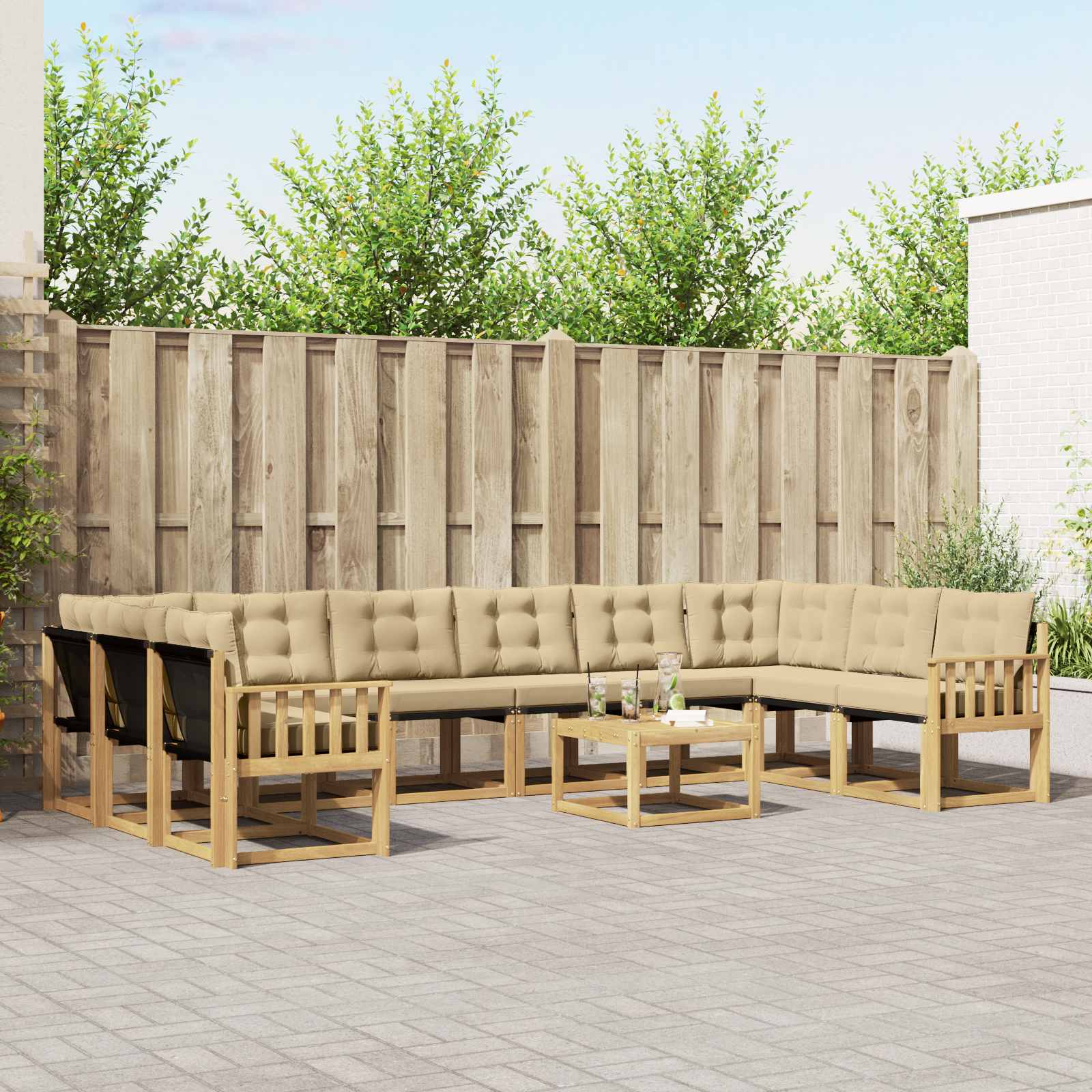 Set vanjskih sofa s jastukom 11 pcs Bijela i bež