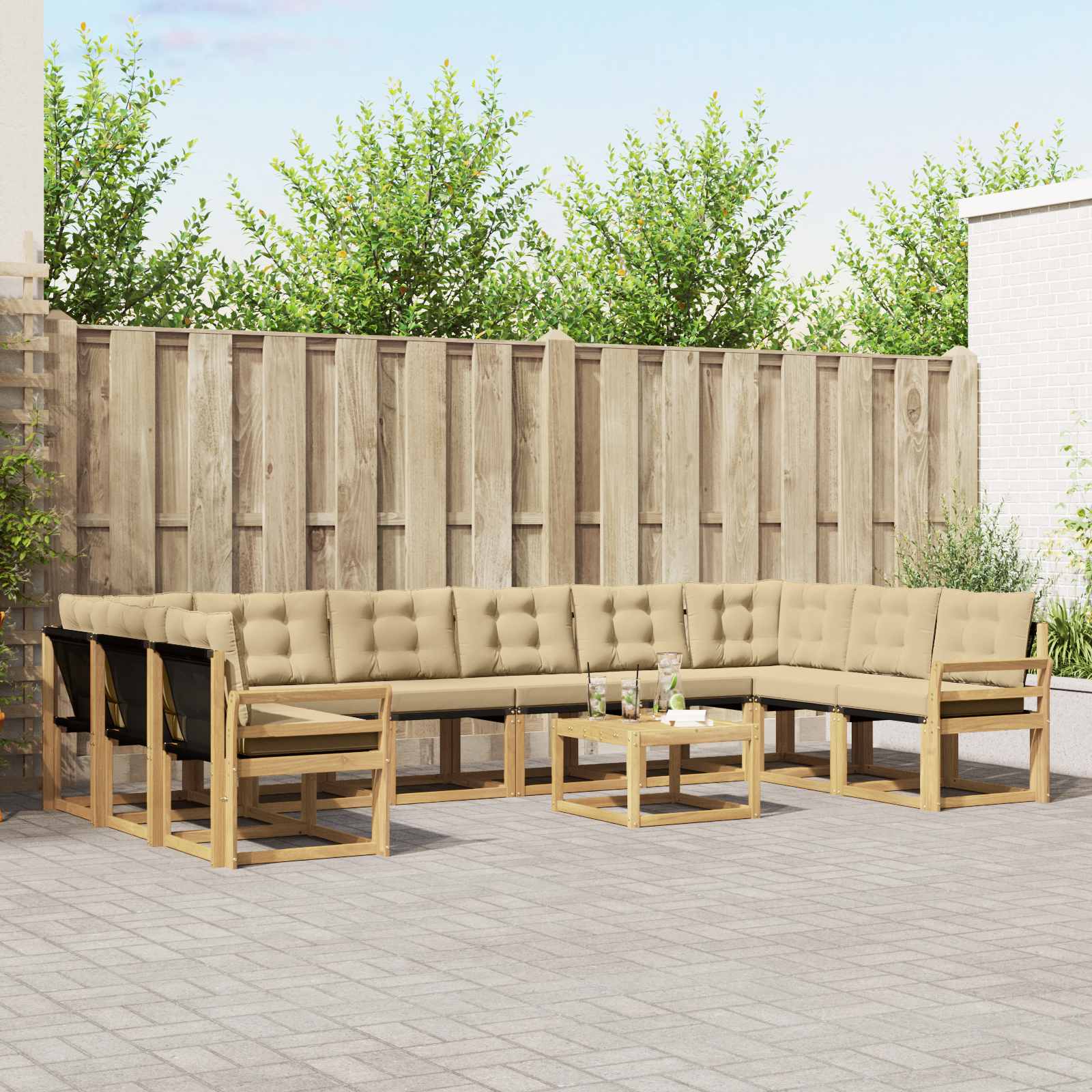 Set vanjskih sofa s jastukom 11 pcs Bijela i bež