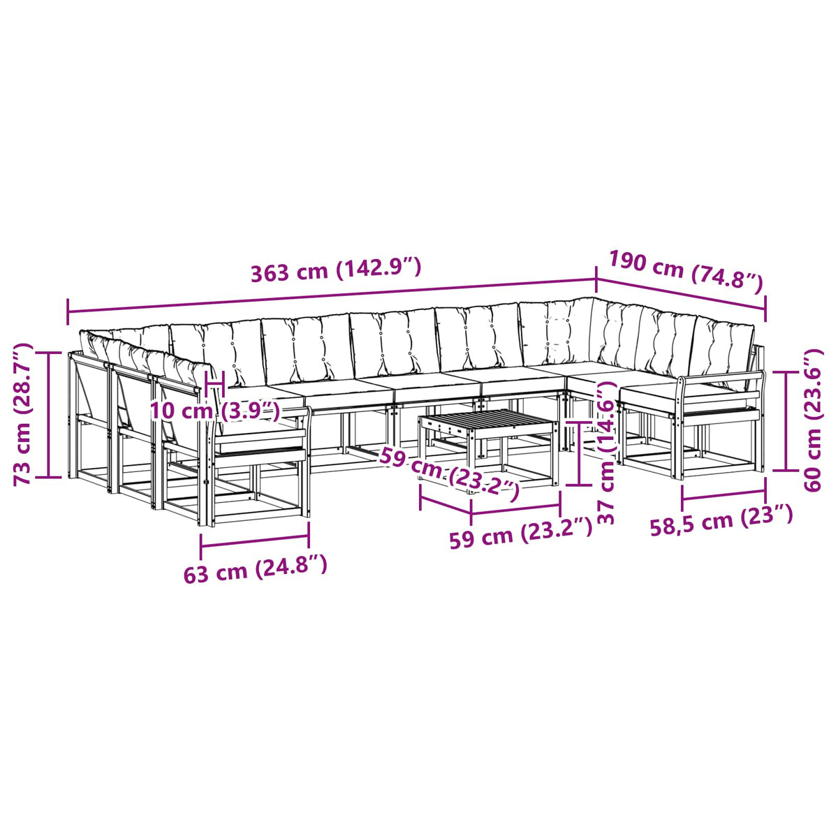 Set vanjskih sofa s jastukom 11 pcs Bijela i bež