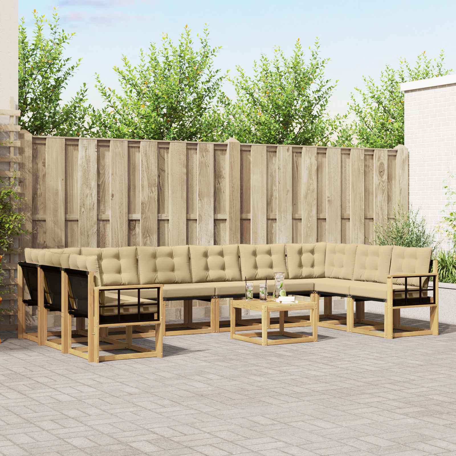 Set vanjskih sofa s jastukom 11 pcs Bijela i bež