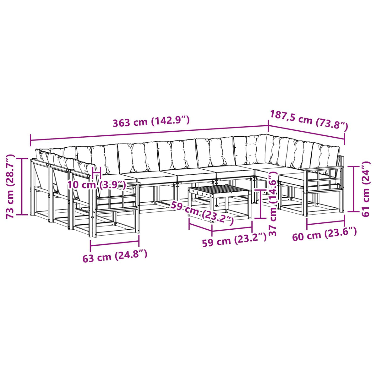 Set vanjskih sofa s jastukom 11 pcs Bijela i bež