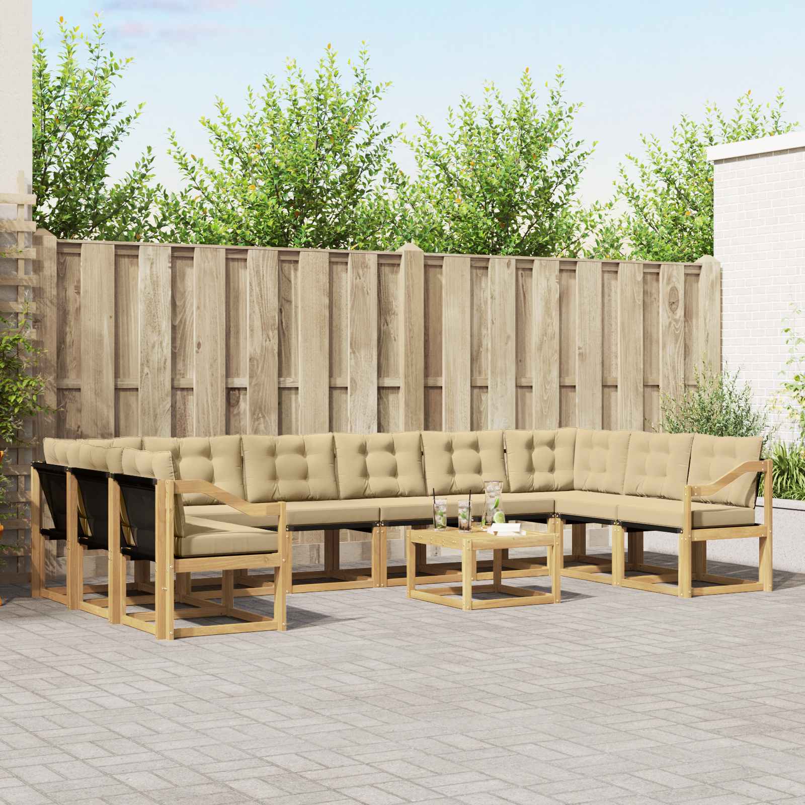 Set vanjskih sofa s jastukom 11 pcs Bijela i bež