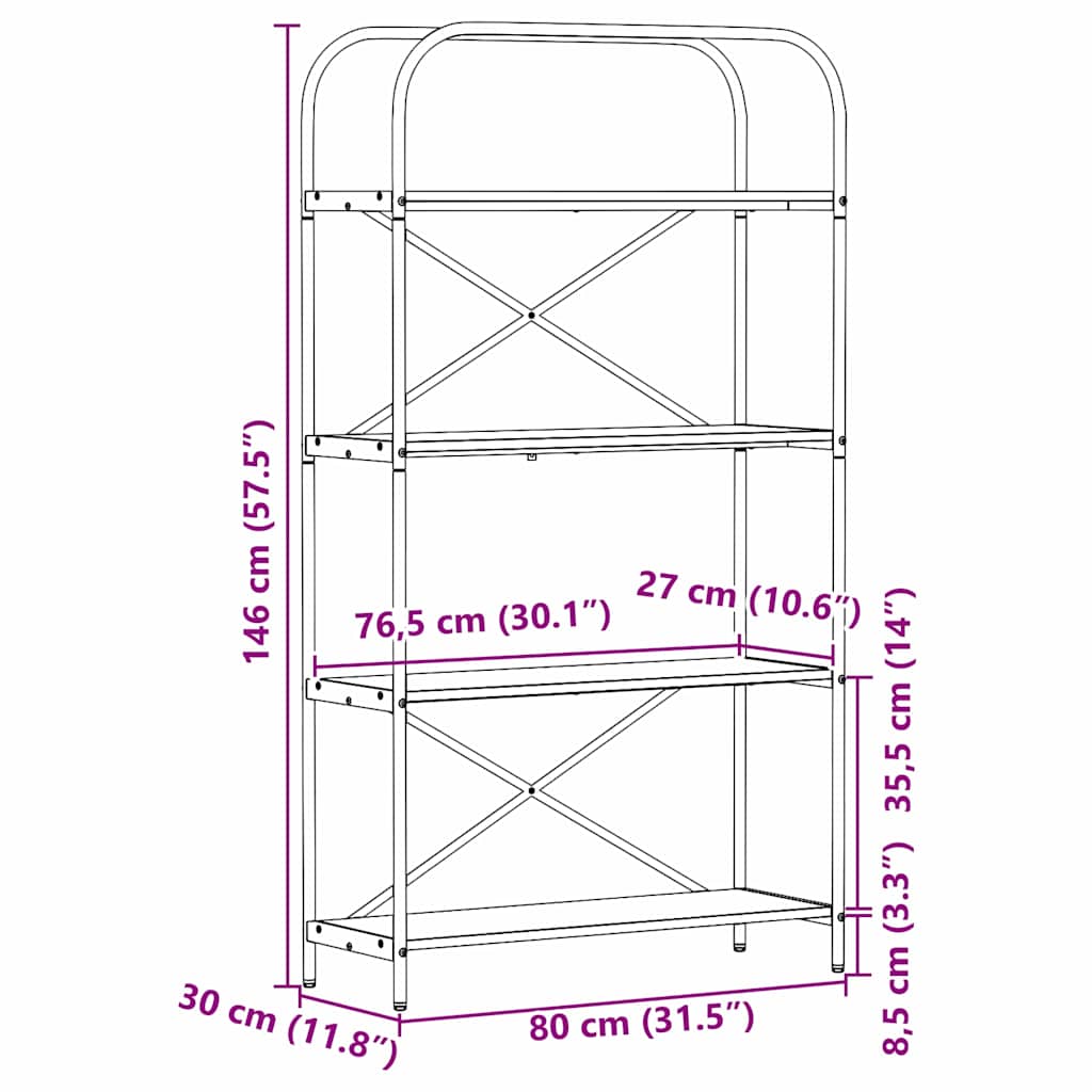 Polica Crni hrast 80 x 30 x 146 cm Konstruirano drvo