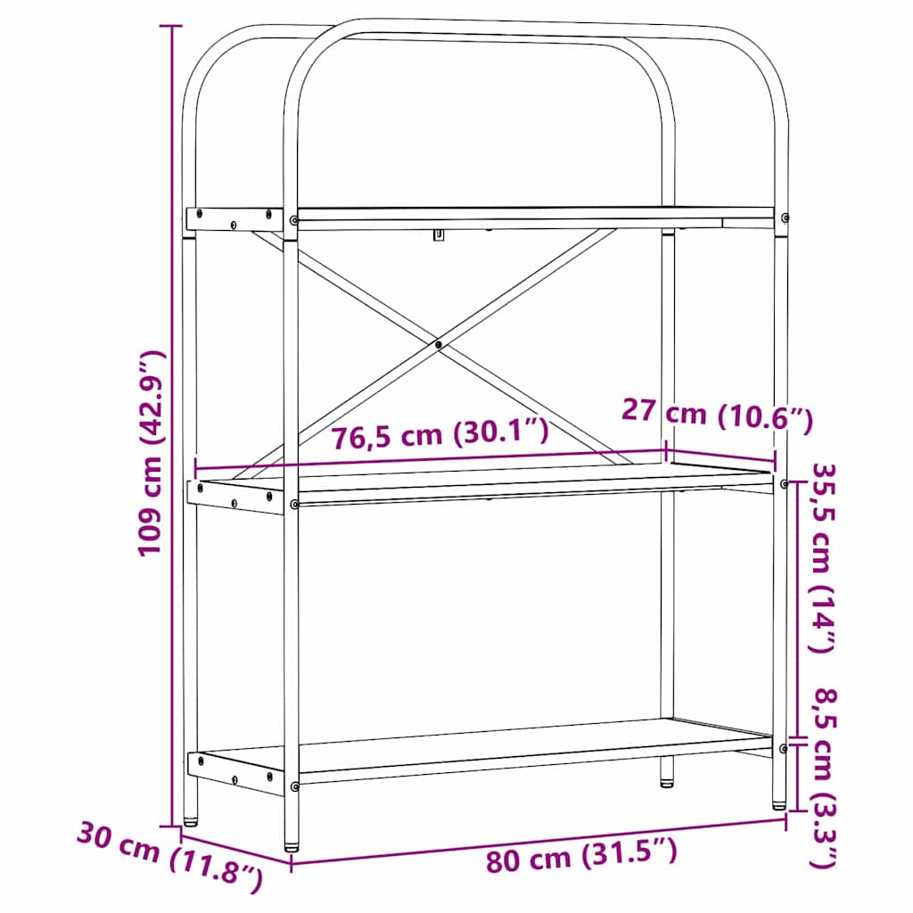 Polica 3 razina 80 x 30 x 109 cm Konstruirano drvo