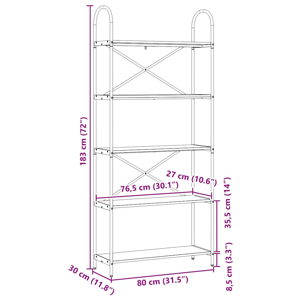 Polica Crni hrast 80 x 30 x 183 cm Konstruirano drvo