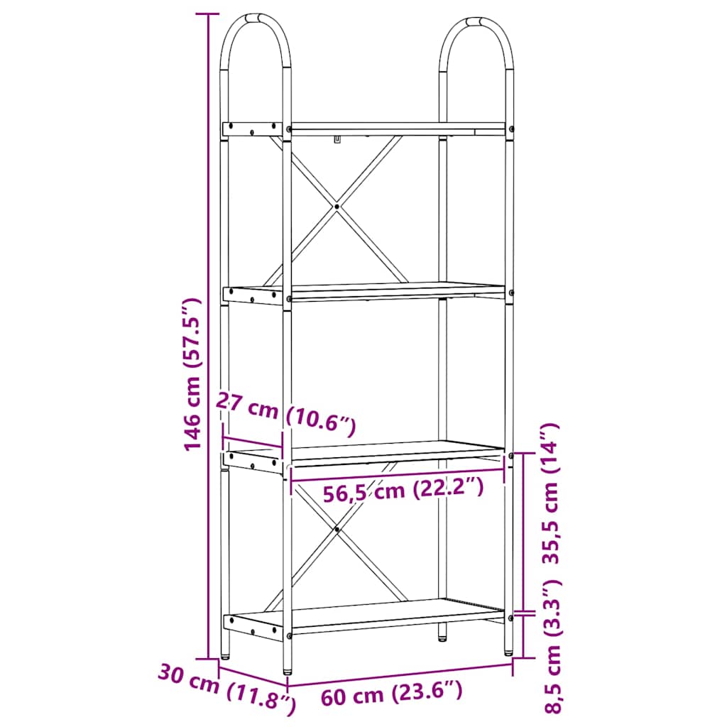 Polica Crni hrast 60 x 30 x 146 cm Konstruirano drvo