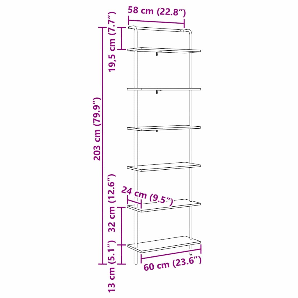 Polica Crni hrast 60 x 24 x 203 cm Konstruirano drvo