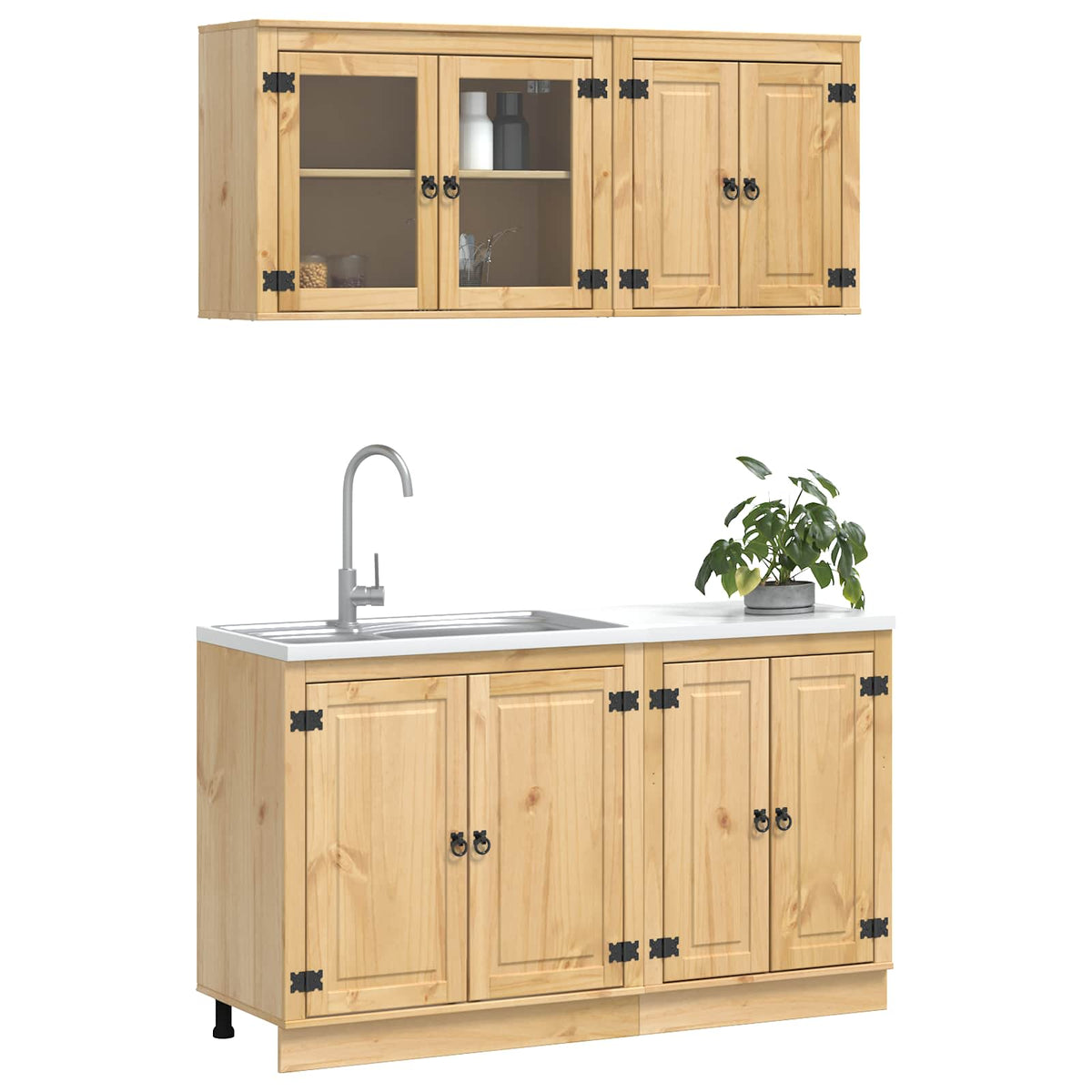 Cabinet s policom SKI 4 pcs Medeno Smeđa Čvrsto borovo drvo
