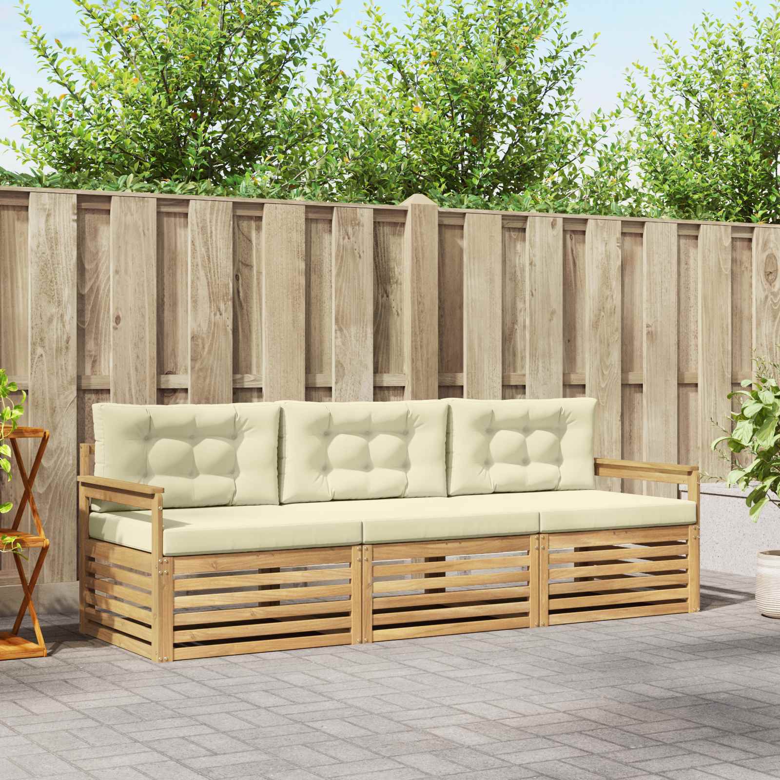 Set vanjskih sofa 3 kom. Bijela i krem Poliester