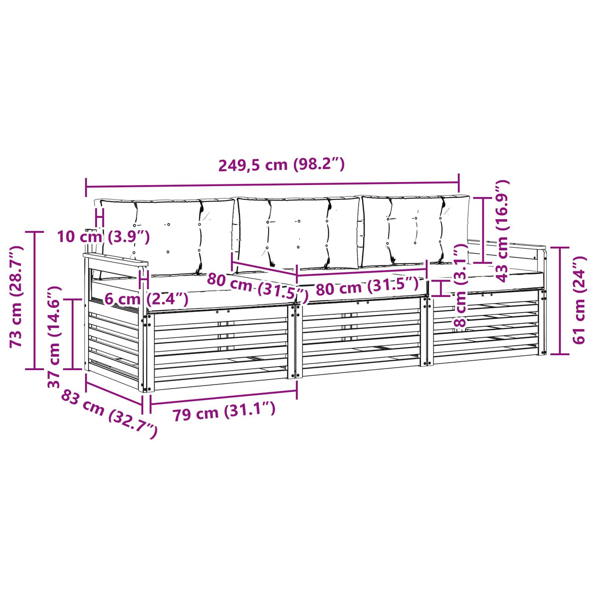 Set vanjskih sofa 3 kom. Bijela i svjetlosiva Poliester