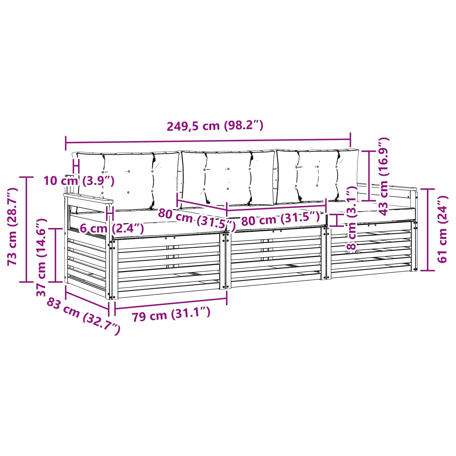 Set vanjskih sofa s jastukom 3 pcs Bijela i antracit Poliester
