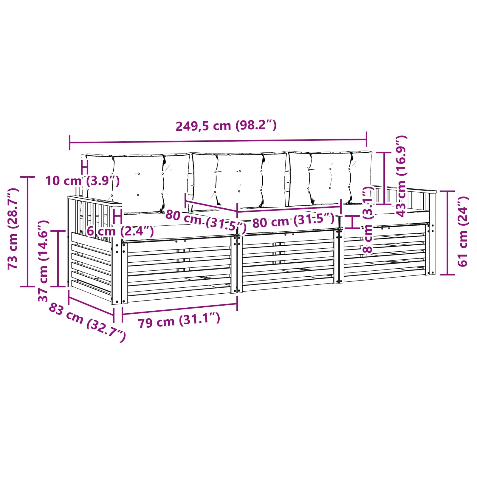 Set vanjskih sofa s jastukom 3 pcs Bijela i antracit Poliester