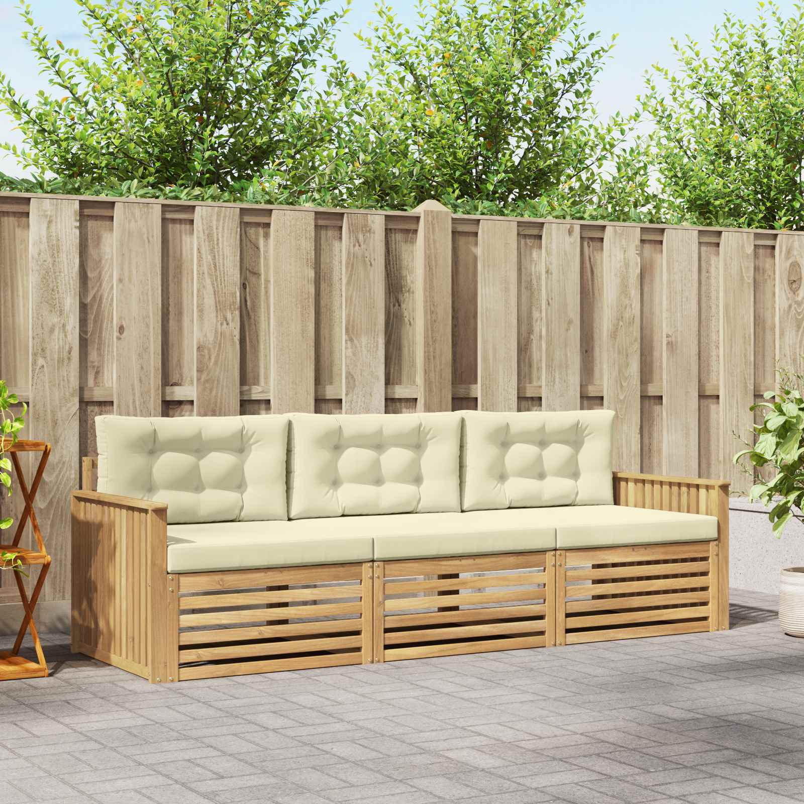 Set vanjskih sofa 3 kom. Bijela i krem Čvrsto drvo akacije
