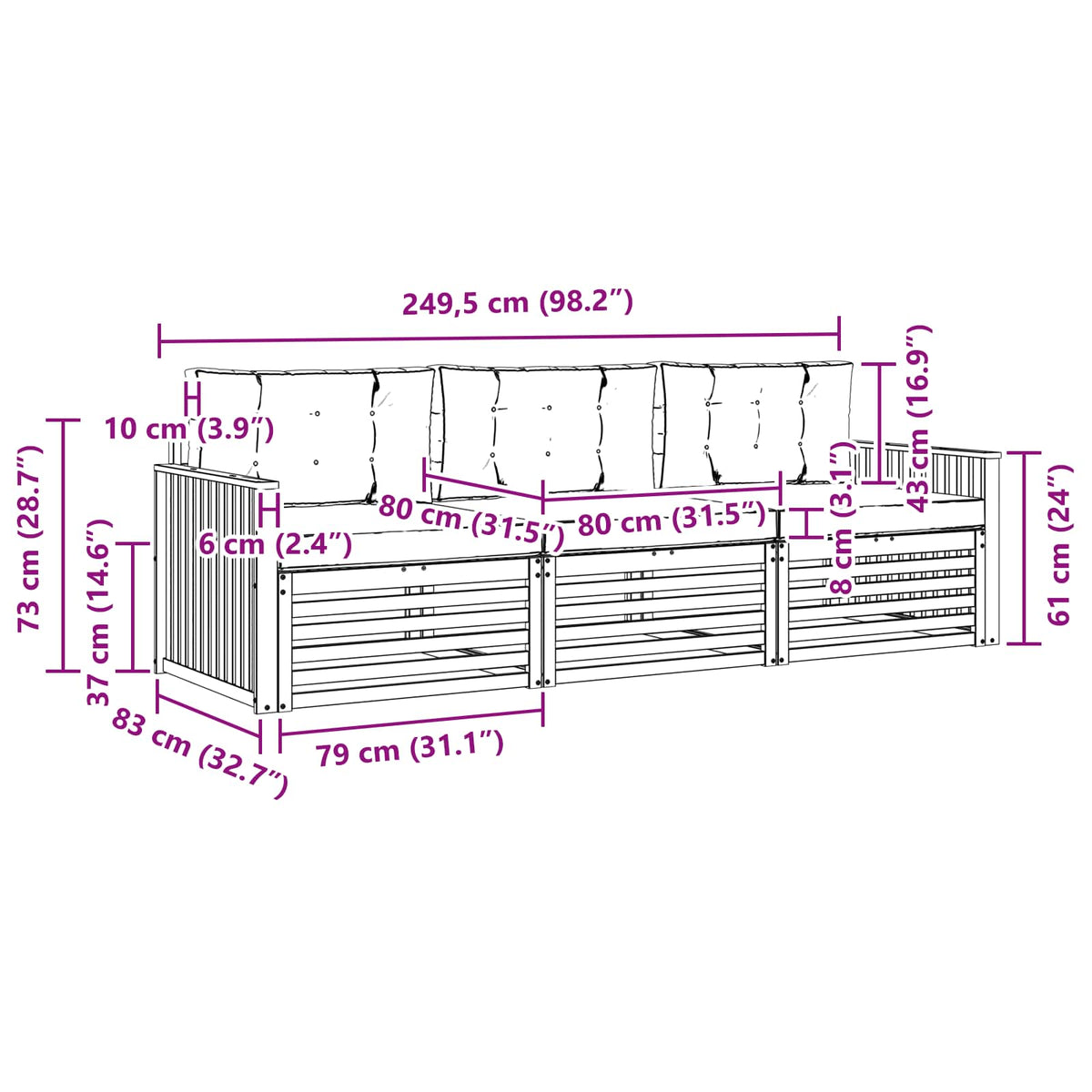 Set vanjskih sofa 3 kom. Bijela i krem Čvrsto drvo akacije