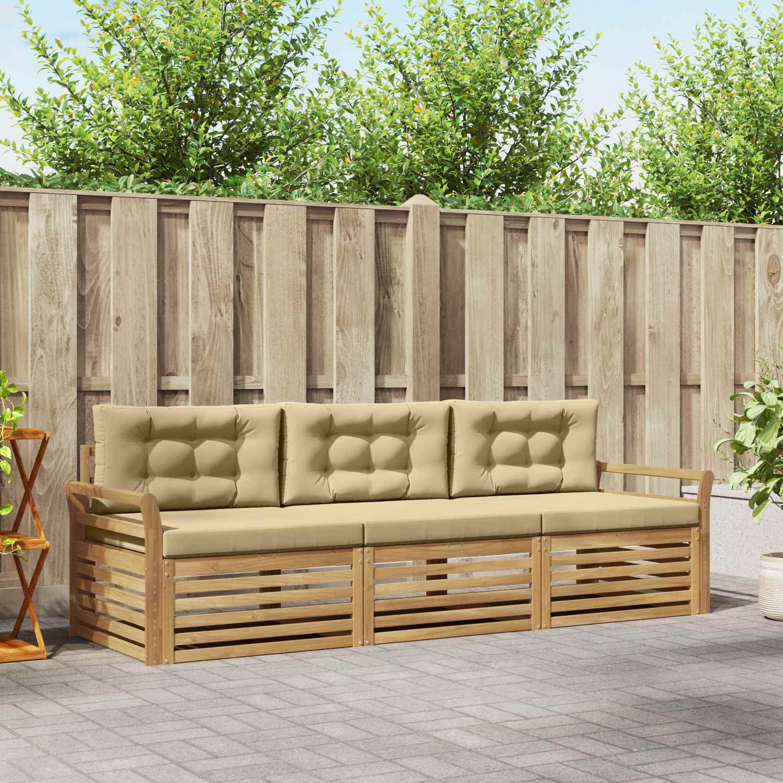 Set vanjskih sofa 3 kom. Bijela i bež Čvrsto drvo akacije