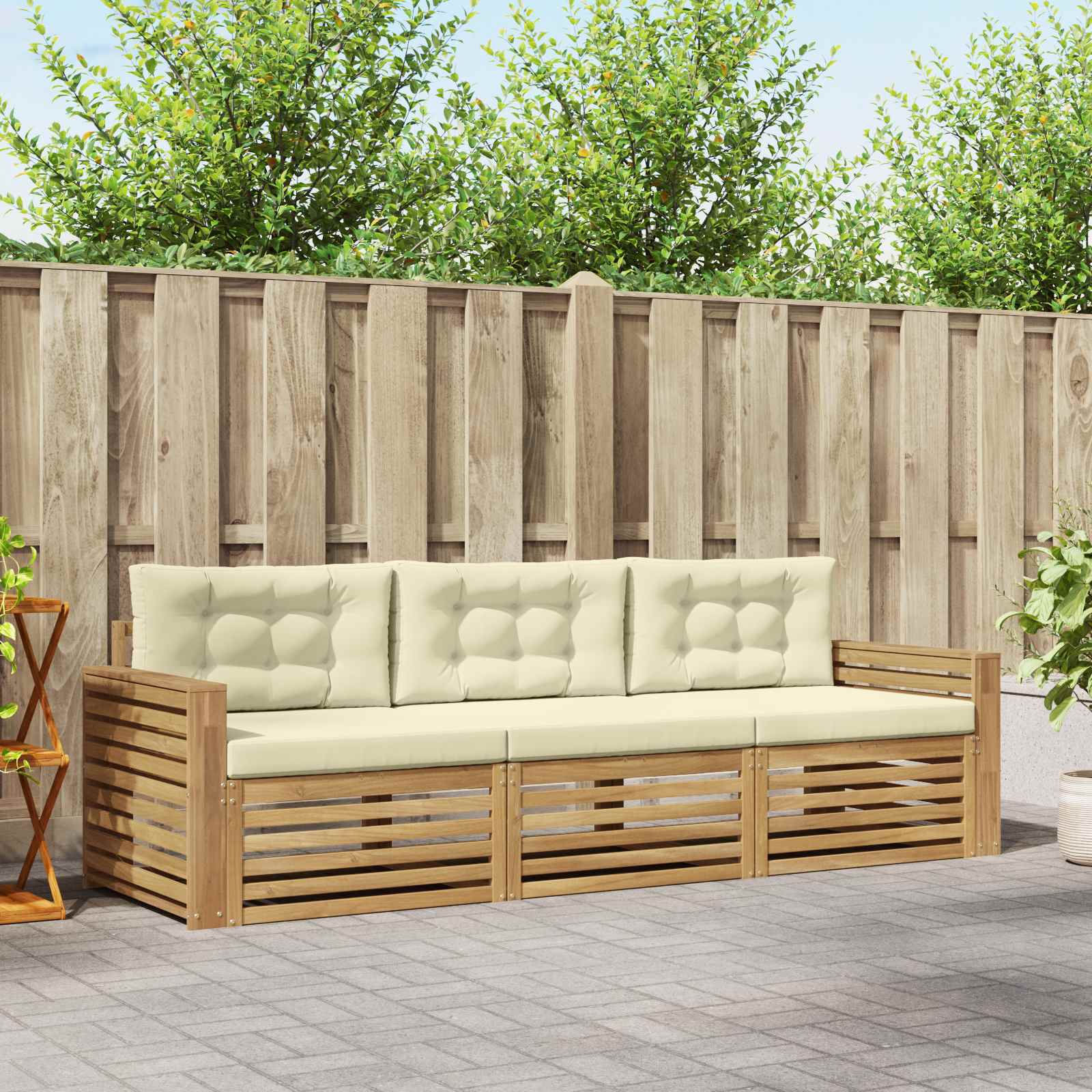 Set vanjskih sofa 3 kom. Bijela i krem Čvrsto drvo akacije