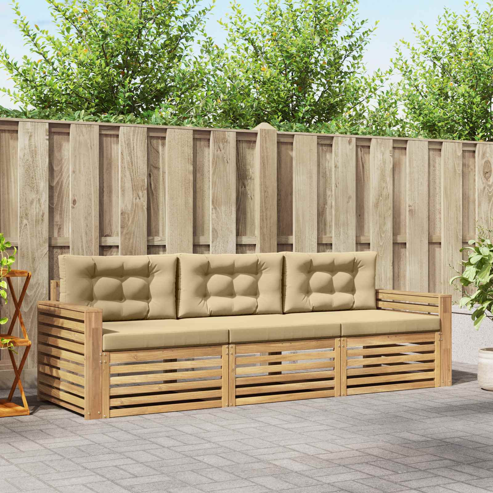 Set vanjskih sofa 3 kom. Bijela i bež Čvrsto drvo akacije