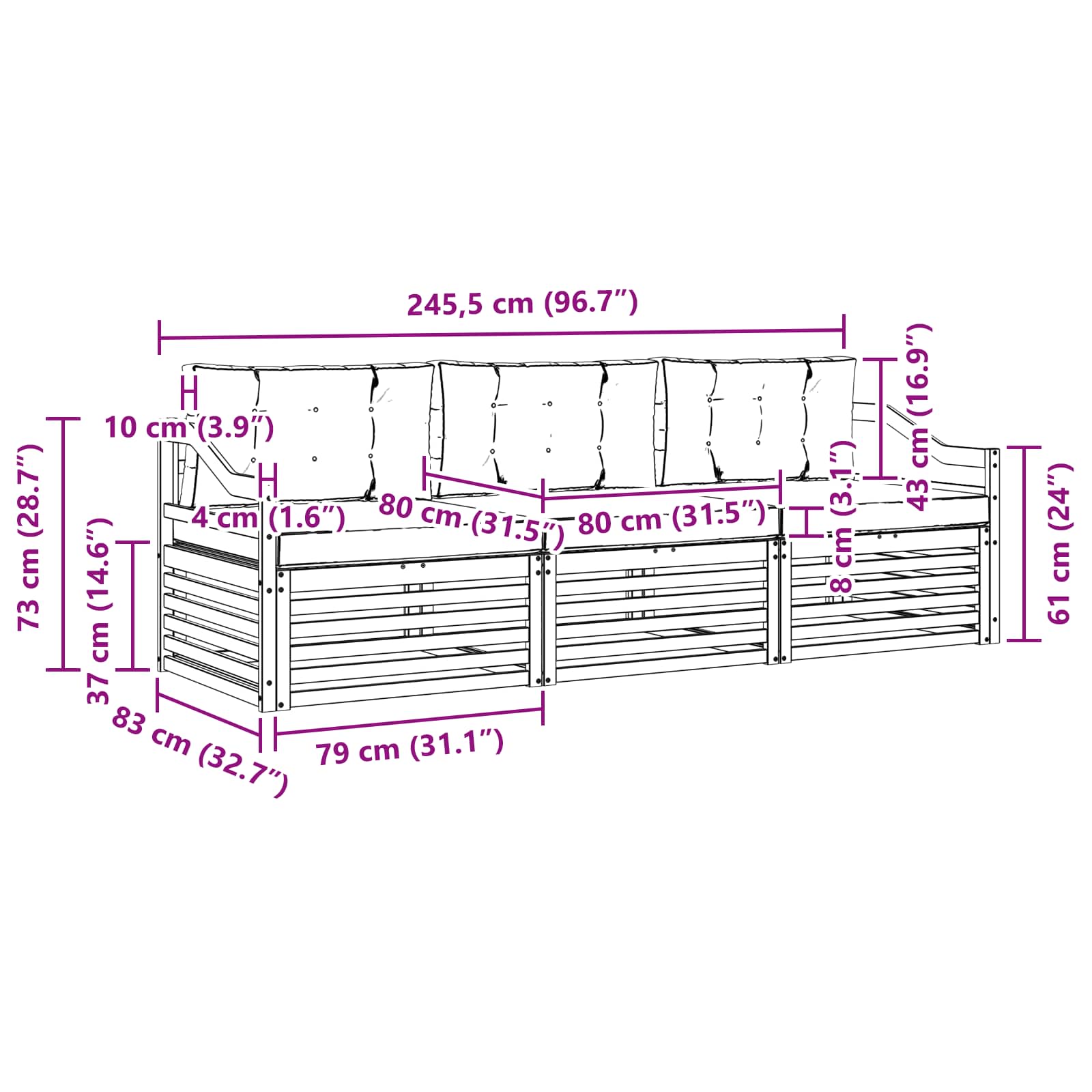 Set vanjskih sofa s jastukom 3 pcs Bijela i antracit Poliester