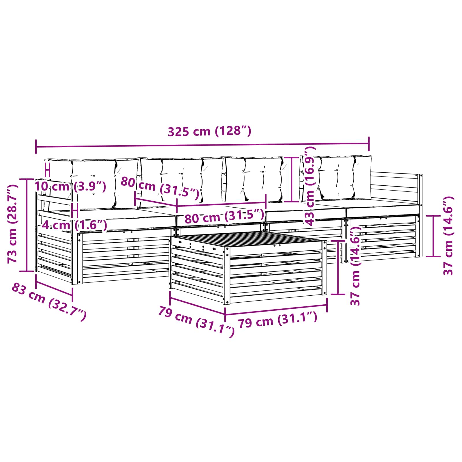 Set vanjskih sofa 5 pcs Bijela i antracit Čvrsto drvo akacije