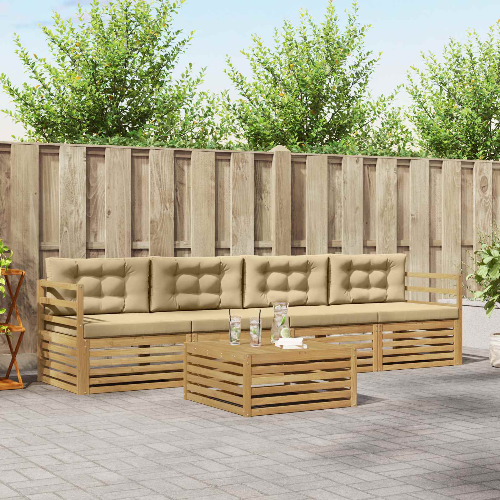 Set vanjskih sofa 5 kom. Bijela i bež Čvrsto drvo akacije