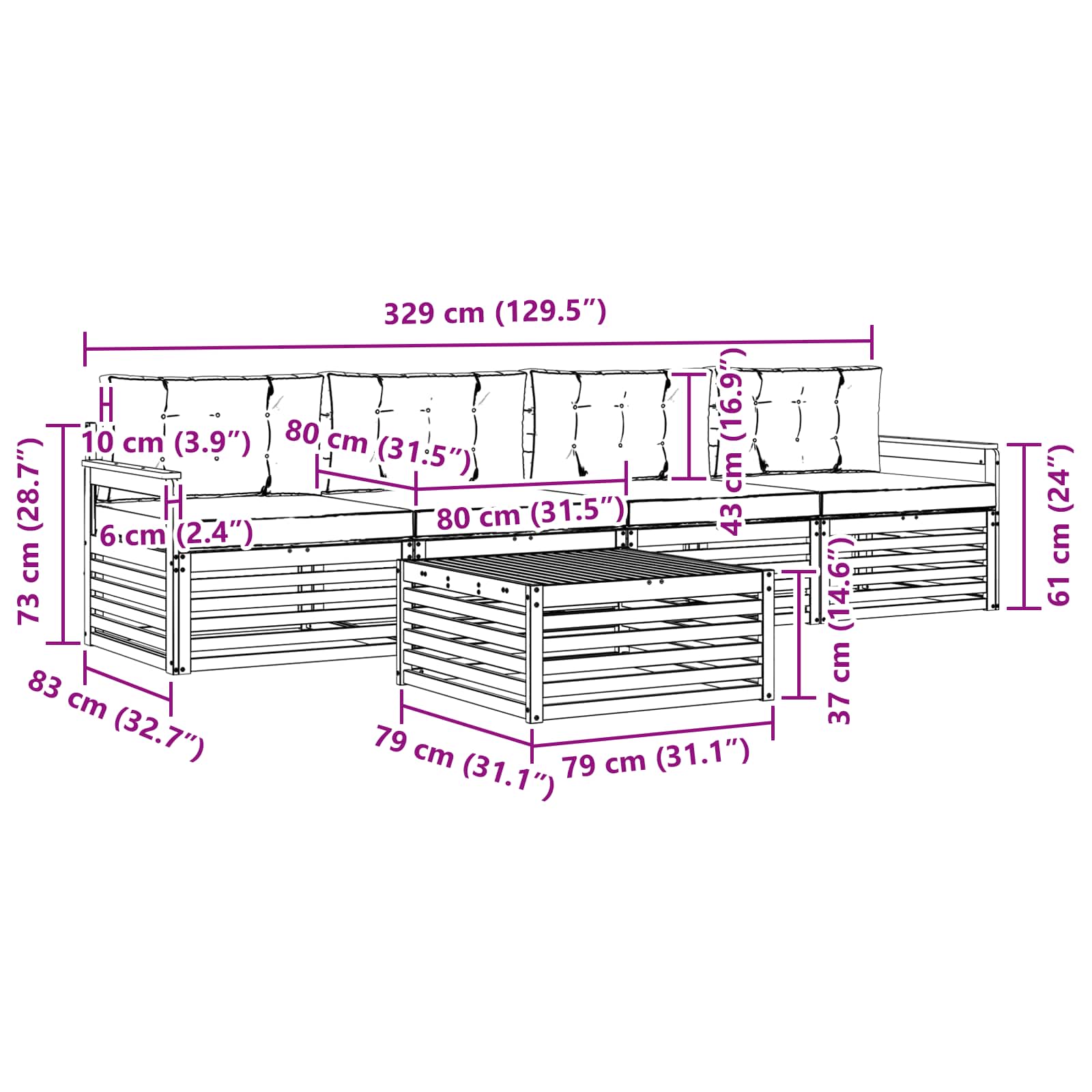 Set vanjskih sofa 5 pcs Bijela i antracit Čvrsto drvo akacije
