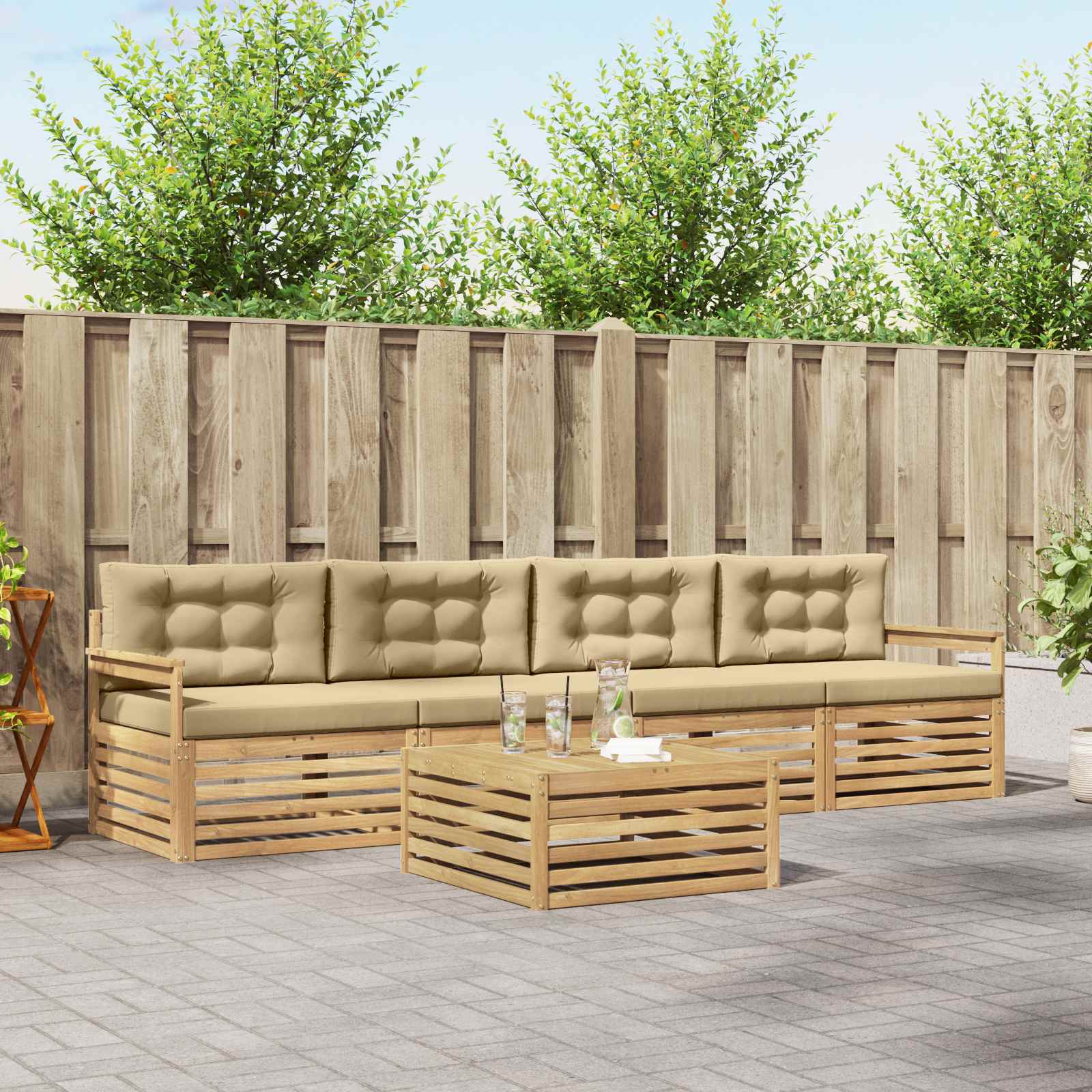 Set vanjskih sofa 5 pcs Bijela i bež Čvrsto drvo akacije