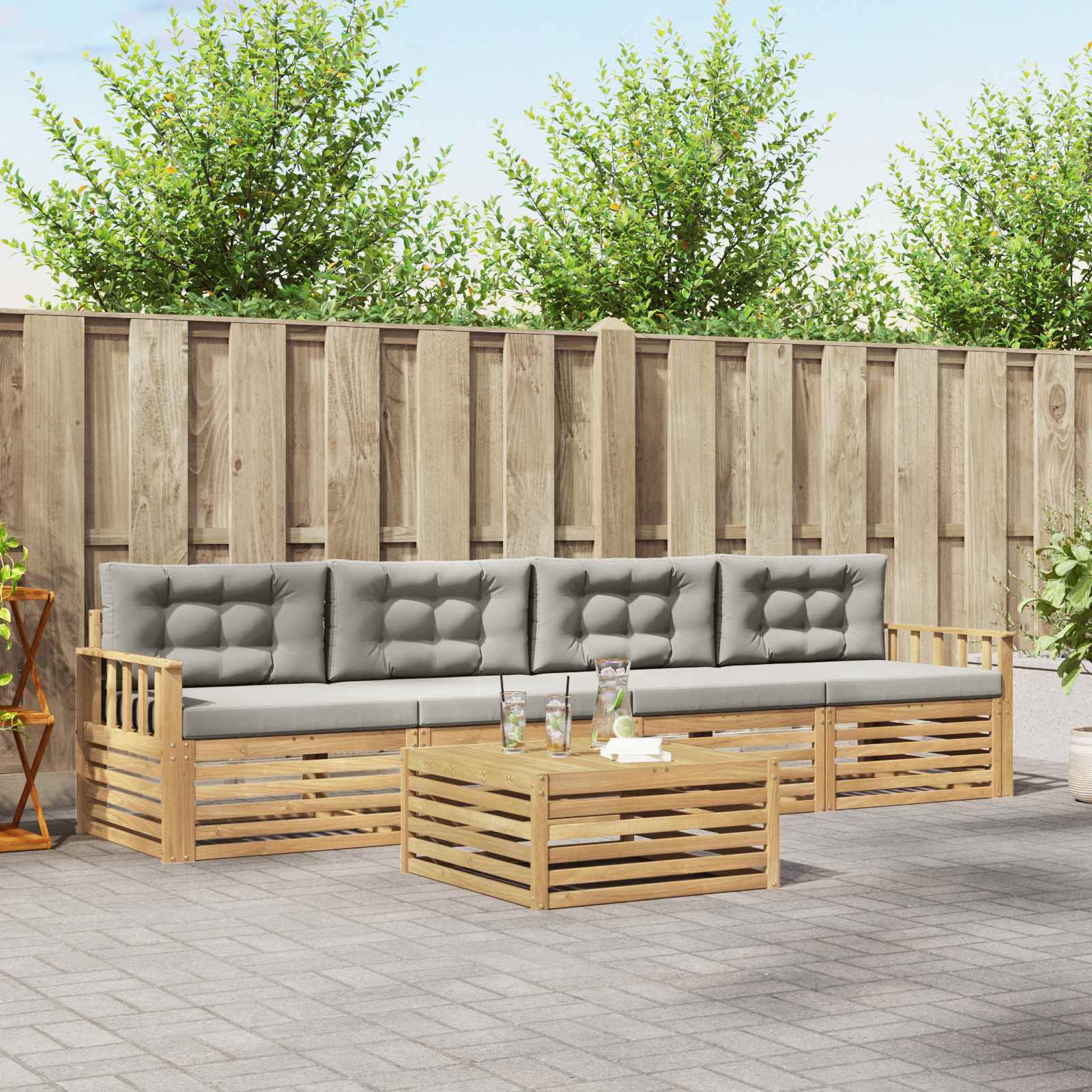Set vanjskih sofa 5 kom. Bijela i svjetlosiva