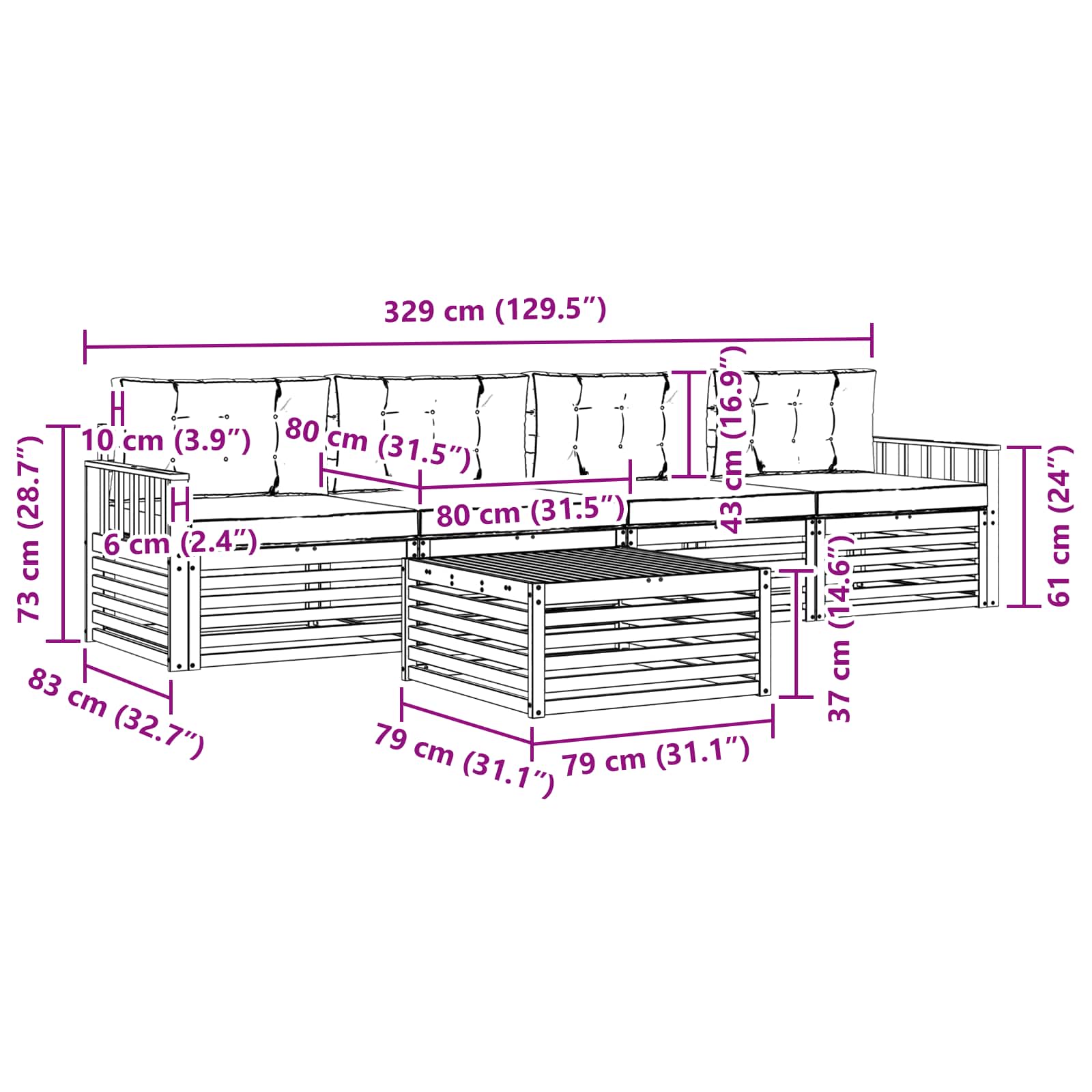 Set vanjskih sofa 5 pcs Bijela i antracit Čvrsto drvo akacije