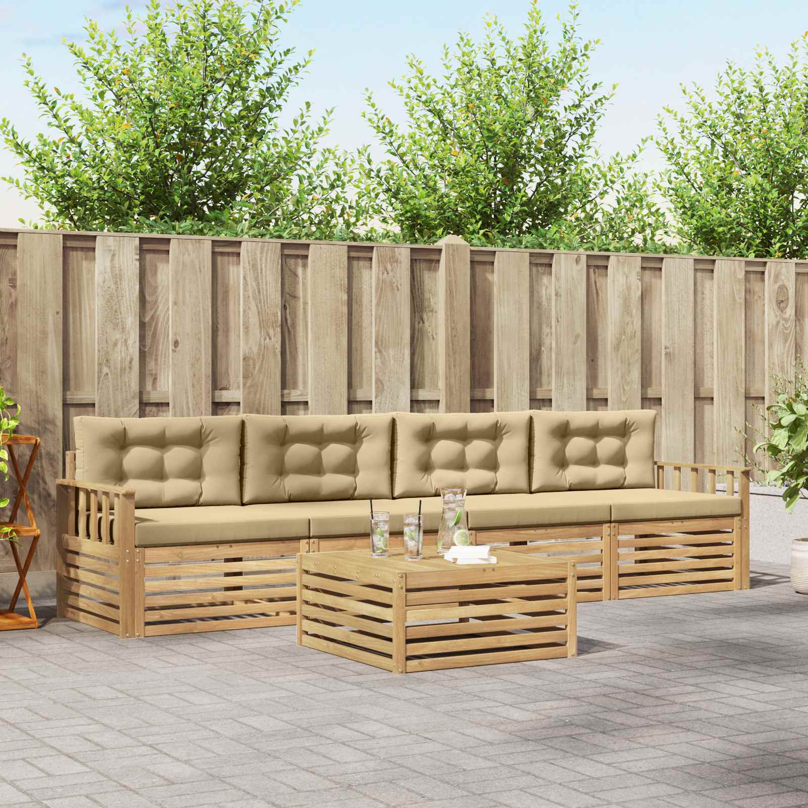 Set vanjskih sofa 5 pcs Bijela i bež Čvrsto drvo akacije