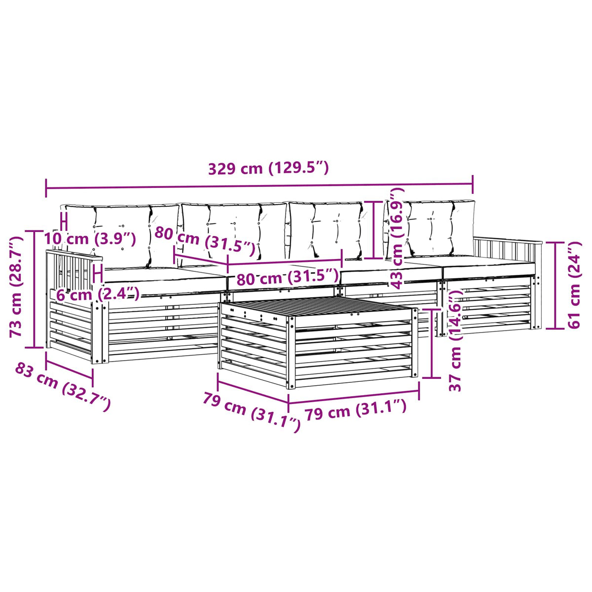 Set vanjskih sofa 5 pcs Bijela i bež Čvrsto drvo akacije